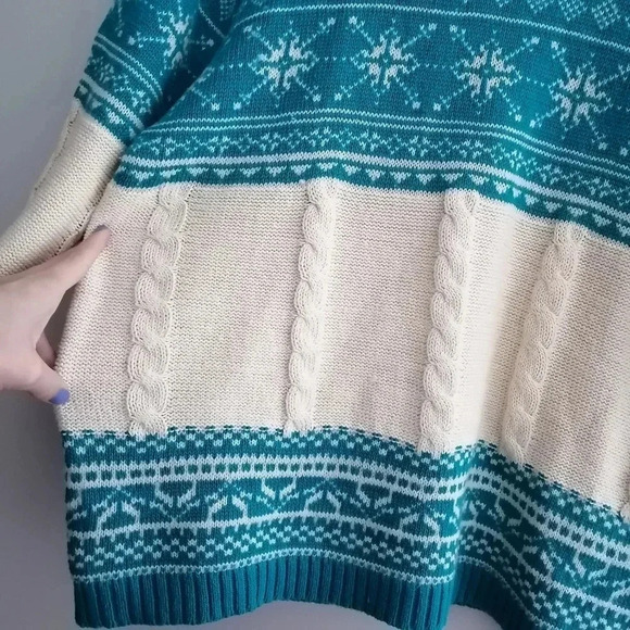 Vintage Fair Isle Fisherman Cable Knit Cotton Ramie Lambswool Sweater Medium - Picture 9 of 15